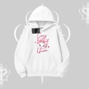 Cozy Queen Kedi Baskılı Kapşonlu Sweatshirt