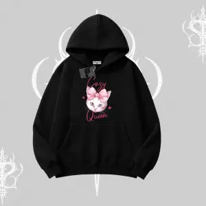 Cozy Queen Kedi Baskılı Kapşonlu Sweatshirt