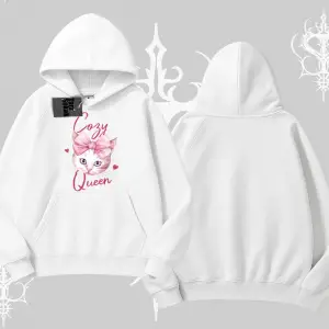 Cozy Queen Kedi Baskılı Kapşonlu Sweatshirt