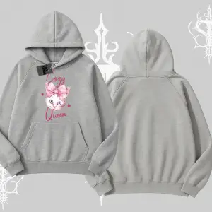 Cozy Queen Kedi Baskılı Kapşonlu Sweatshirt