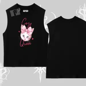 Cozy Queen Kedi Baskılı Kolsuz Tshirt