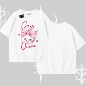 Cozy Queen Kedi Baskılı Oversize Tshirt
