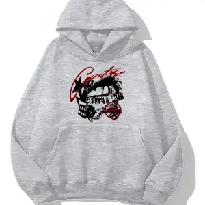 Cr tz baskılı ünisex kapüşonlu sweatshirt gri