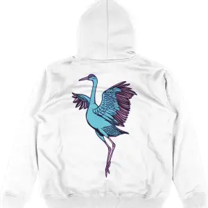 Crane Beyaz Oversize Unisex Kapüşonlu Sweatshirt Hoodie