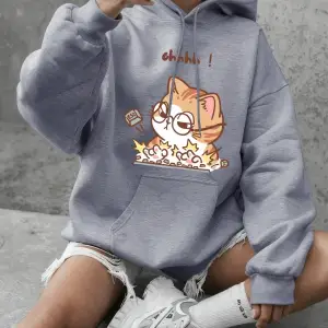 Crazy Cat Typing Wildly Baskılı Kapüşonlular Kadın Günlük Bol Sweatshirtler Kışlık Polar Sıca