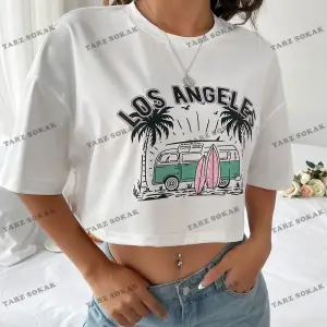 Crop CKOD-232913 Araba ve Harf Grafikli Düşük Omuz