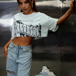 Crop CKOD-232913 Harf Grafikli Ham Etek