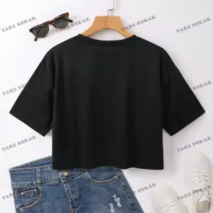 Crop CKOD-232913 Kalp ve Slogan Baskılı Kısa Kollu Kısa