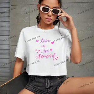 Crop CKOD-232913 Lucky series 1 Kalpli ve Sloganlı Grafikli Düşük Omuzlu Kısa