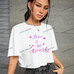 Crop CKOD-232913 Lucky series 1 Kalpli ve Sloganlı Grafikli Düşük Omuzlu Kısa