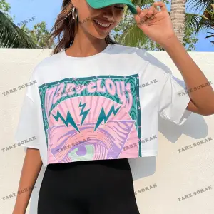 Crop CKOD-232913 Mektup Grafikli Düşük Omuz Kısa