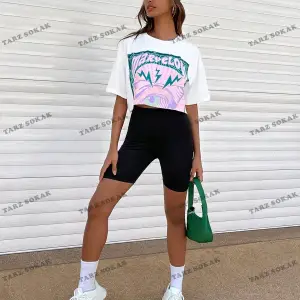 Crop CKOD-232913 Mektup Grafikli Düşük Omuz Kısa