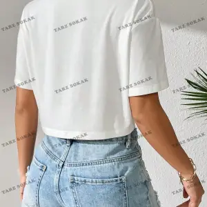 Crop CKOD-232913 Tropikal ve Harf Grafikli Düşük Omuz