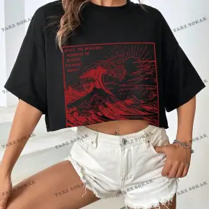 Crop CKOD-232913 Yuvarlak Yaka Kısa Kollu Yazılı