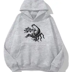 Crtz akrep baskılı ünisex kapüşonlu sweatshirt gri