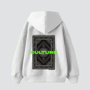 Culture Etnik Baskılı Oversize Unisex Premium Beyaz