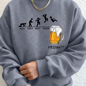 Cuma bira sevgilisi komik baskılı erkek kazak kış polar sıcak Hoodies kore gevşek bisiklet ya