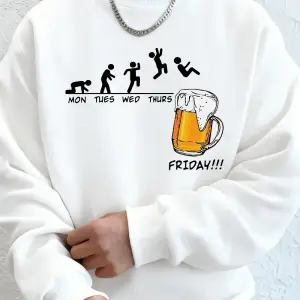 Cuma bira sevgilisi komik baskılı erkek kazak kış polar sıcak Hoodies kore gevşek bisiklet ya