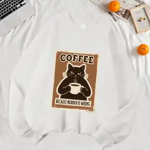 Çünkü Cinayet Yanlış Kahve Siyah Kedi Baskı Kazak Kadın Sonbahar Rahat Hipster Yumuşak Kazak