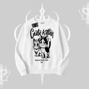 Cute Kitten Yazılı Sevimli Kedi Baskılı Biskilet Sweatshirt