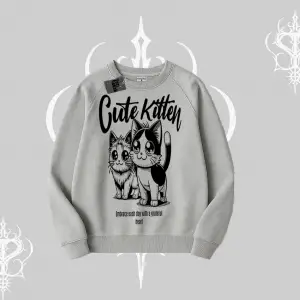 Cute Kitten Yazılı Sevimli Kedi Baskılı Biskilet Sweatshirt