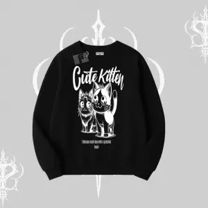 Cute Kitten Yazılı Sevimli Kedi Baskılı Biskilet Sweatshirt