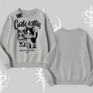 Cute Kitten Yazılı Sevimli Kedi Baskılı Biskilet Sweatshirt