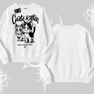 Cute Kitten Yazılı Sevimli Kedi Baskılı Biskilet Sweatshirt