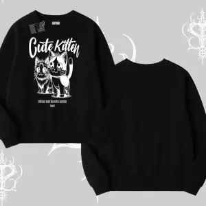 Cute Kitten Yazılı Sevimli Kedi Baskılı Biskilet Sweatshirt