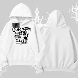 Cute Kitten Yazılı Sevimli Kedi Baskılı Kapşonlu Sweatshirt