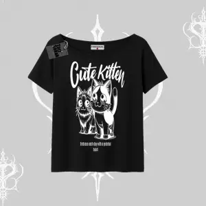 Cute Kitten Yazılı Sevimli Kedi Baskılı Kayık Yaka Tshirt