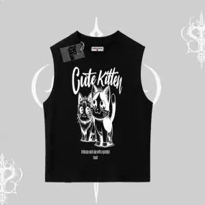 Cute Kitten Yazılı Sevimli Kedi Baskılı Kolsuz Tshirt