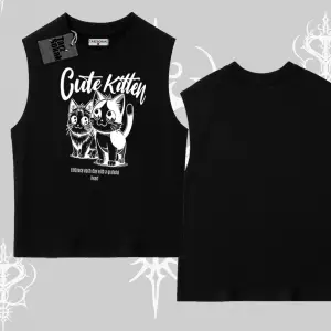 Cute Kitten Yazılı Sevimli Kedi Baskılı Kolsuz Tshirt