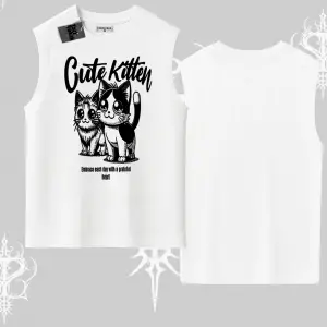 Cute Kitten Yazılı Sevimli Kedi Baskılı Kolsuz Tshirt