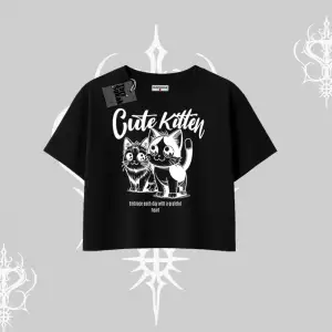 Cute Kitten Yazılı Sevimli Kedi Baskılı Oversize Crop Tshirt