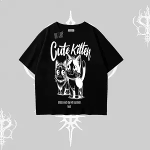 Cute Kitten Yazılı Sevimli Kedi Baskılı Oversize Tshirt