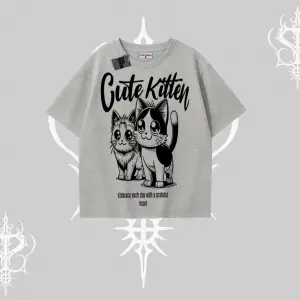 Cute Kitten Yazılı Sevimli Kedi Baskılı Oversize Tshirt