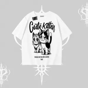 Cute Kitten Yazılı Sevimli Kedi Baskılı Oversize Tshirt