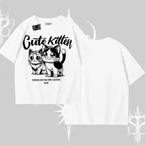 Cute Kitten Yazılı Sevimli Kedi Baskılı Oversize Tshirt