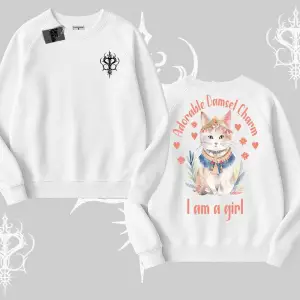 Cute Princess Kedi Tasarımlı Arka Baskılı Biskilet Sweatshirt