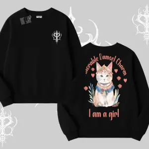 Cute Princess Kedi Tasarımlı Arka Baskılı Biskilet Sweatshirt