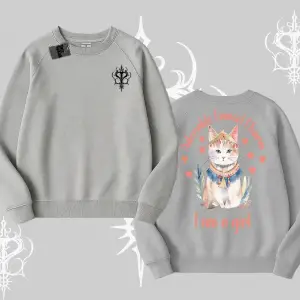 Cute Princess Kedi Tasarımlı Arka Baskılı Biskilet Sweatshirt
