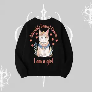 Cute Princess Kedi Tasarımlı Arka Baskılı Biskilet Sweatshirt
