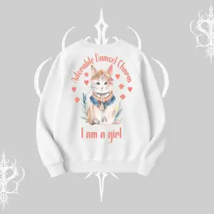 Cute Princess Kedi Tasarımlı Arka Baskılı Biskilet Sweatshirt