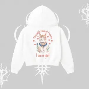 Cute Princess Kedi Tasarımlı Arka Baskılı Kapşonlu Crop Sweatshirt