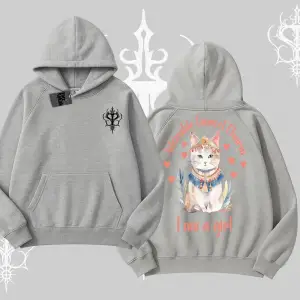 Cute Princess Kedi Tasarımlı Arka Baskılı Kapşonlu Sweatshirt