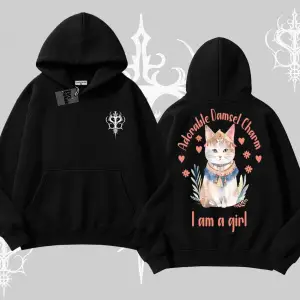 Cute Princess Kedi Tasarımlı Arka Baskılı Kapşonlu Sweatshirt
