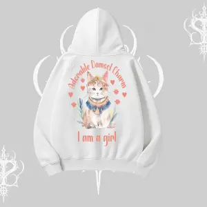 Cute Princess Kedi Tasarımlı Arka Baskılı Kapşonlu Sweatshirt