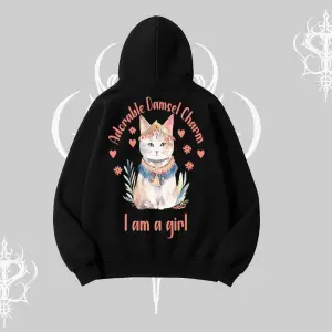 Cute Princess Kedi Tasarımlı Arka Baskılı Kapşonlu Sweatshirt