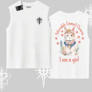 Cute Princess Kedi Tasarımlı Arka Baskılı Kolsuz Tshirt